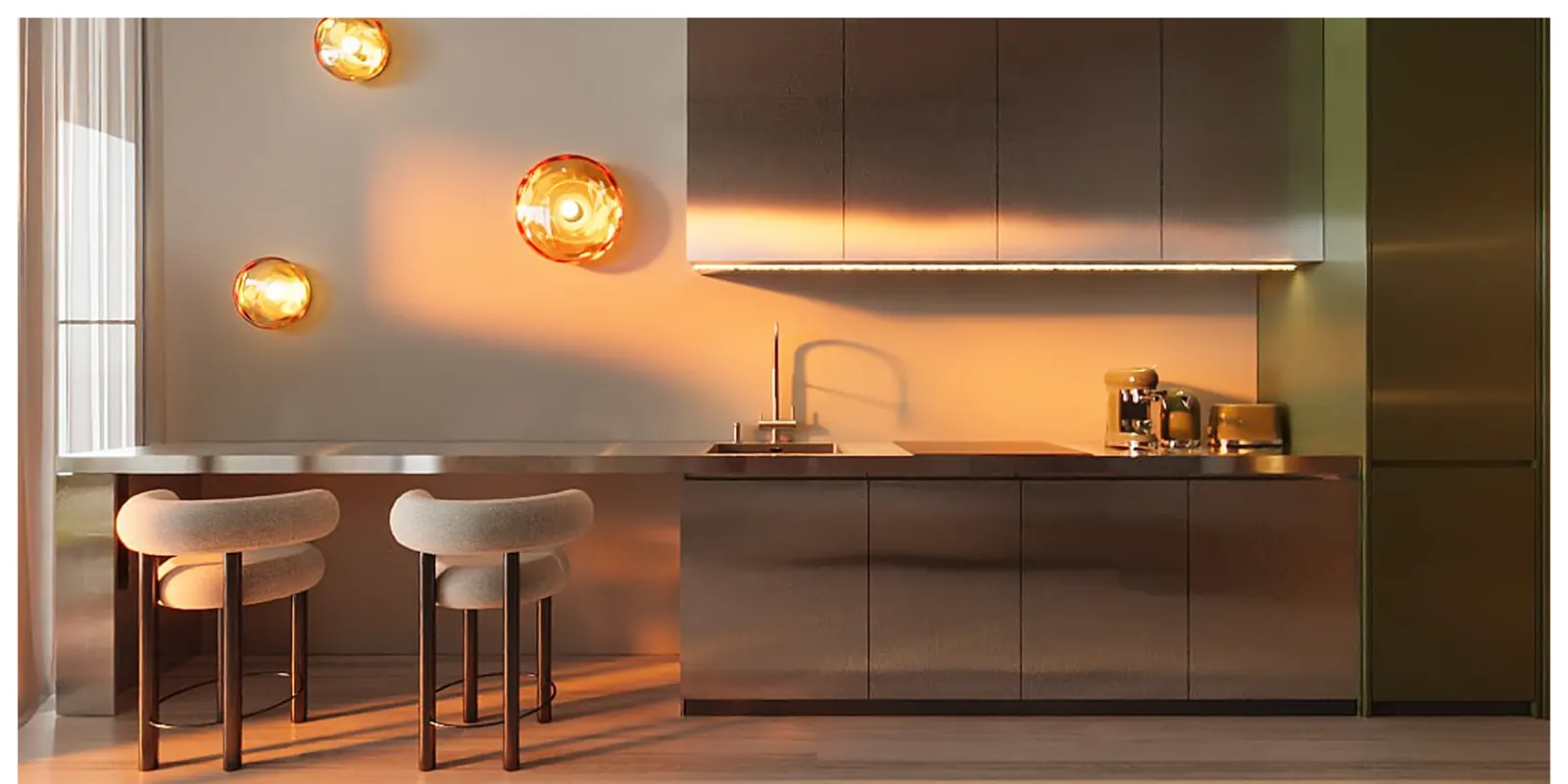 Kitchen interior render at The WOW Tower, a branded residence by Mr. Eight Development