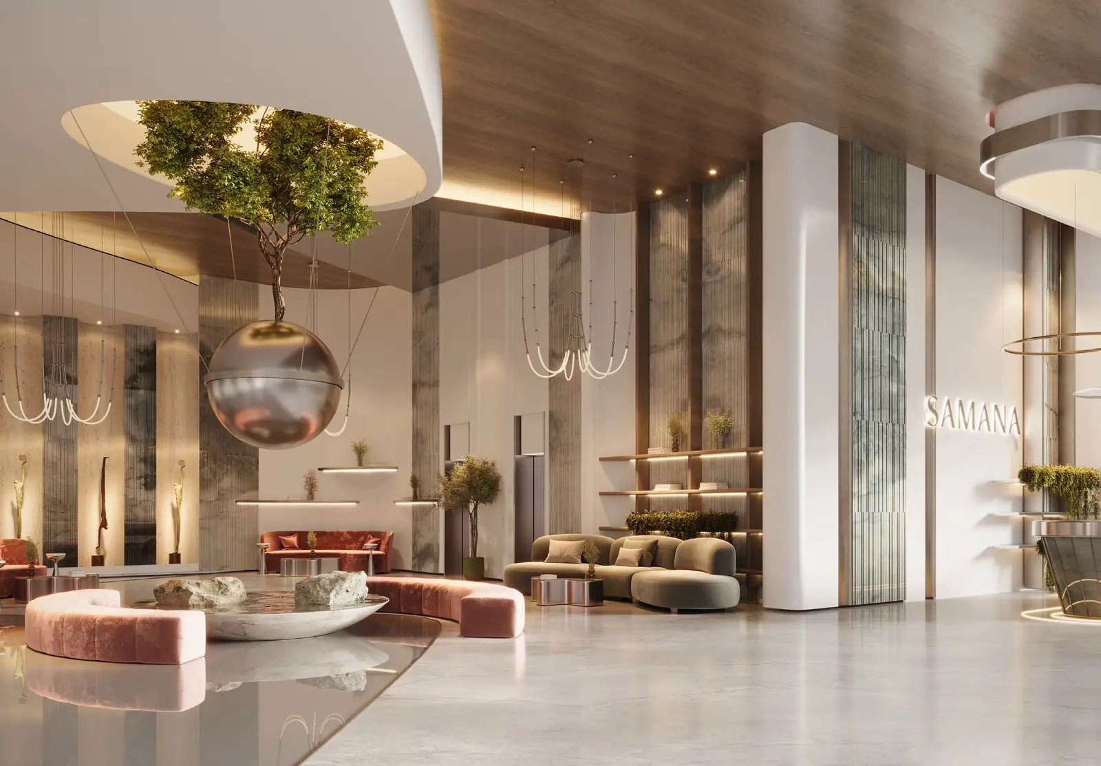 Lobby interior render at Boulevard Heights, a SAMANA Developers project in Business Bay