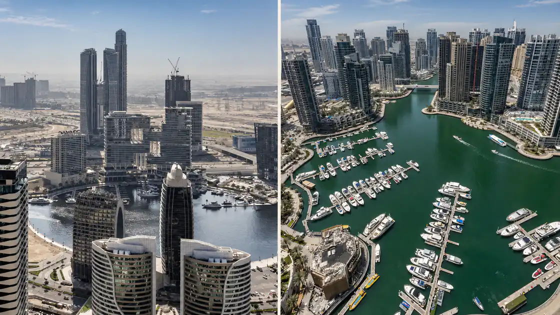 Aerial view representing Business Bay and Dubai Marina property districts