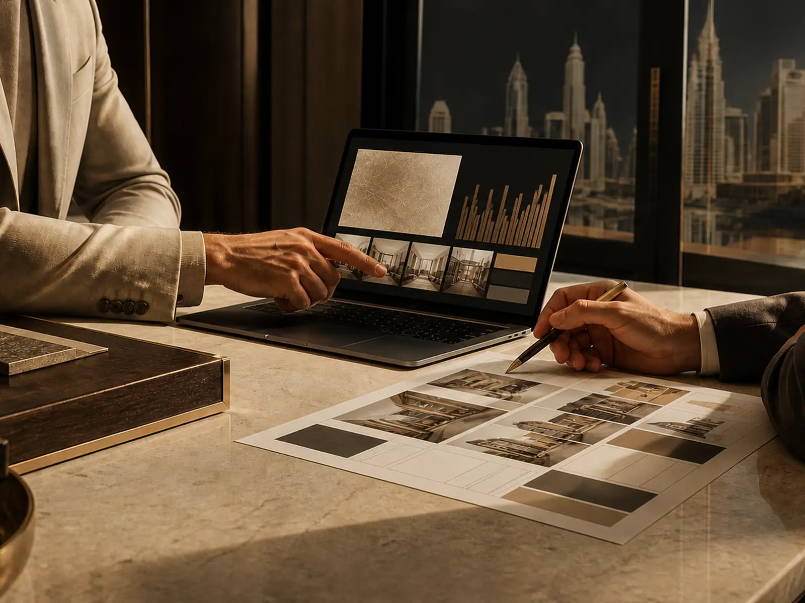 ProEstate advisor and client in a Dubai property consultation meeting