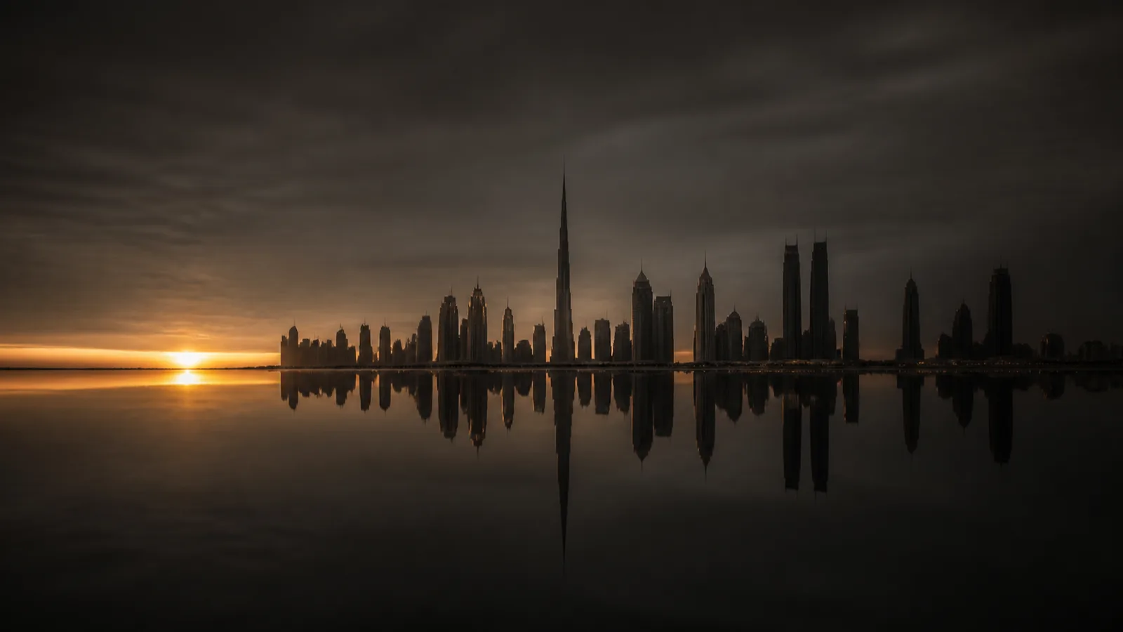 Dubai skyline and Burj Khalifa reflected at dusk, representing transaction record data